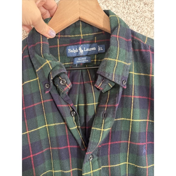 Ralph Lauren Shirt Mens Large Green Plaid Long Sleeve Button Down Vintage - Picture 4 of 7